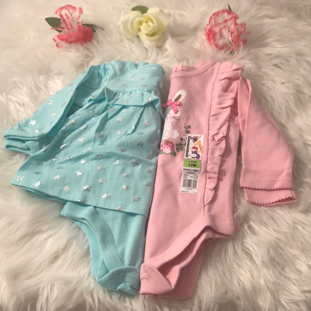 2 GARANIMALS Girls Long Sleeve Pin Under Green and Pink Size 12M